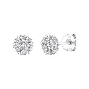 Pendientes rosetón plata de ley con circonitas blancas, 8 mm