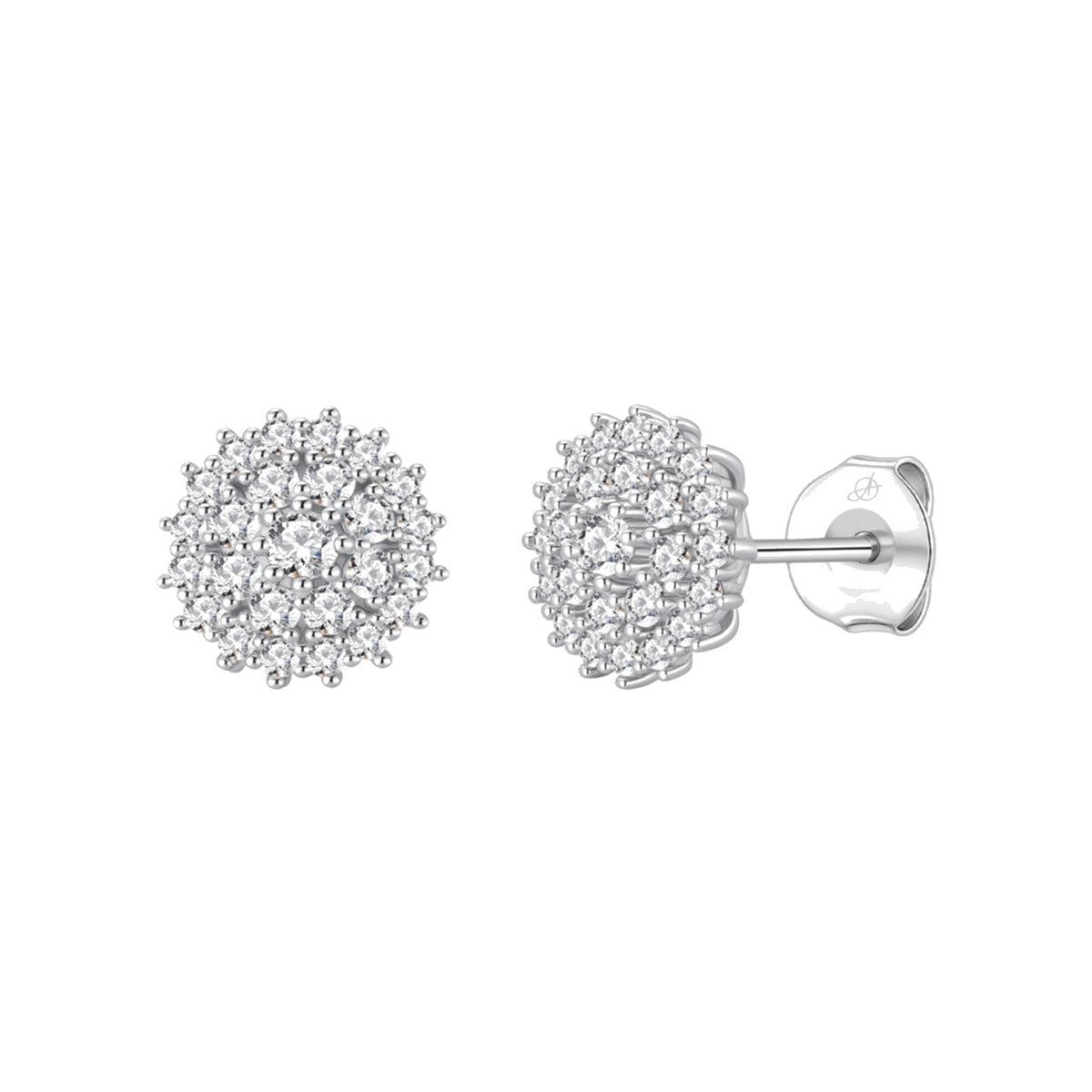 Pendientes rosetón plata de ley con circonitas blancas, 10 mm