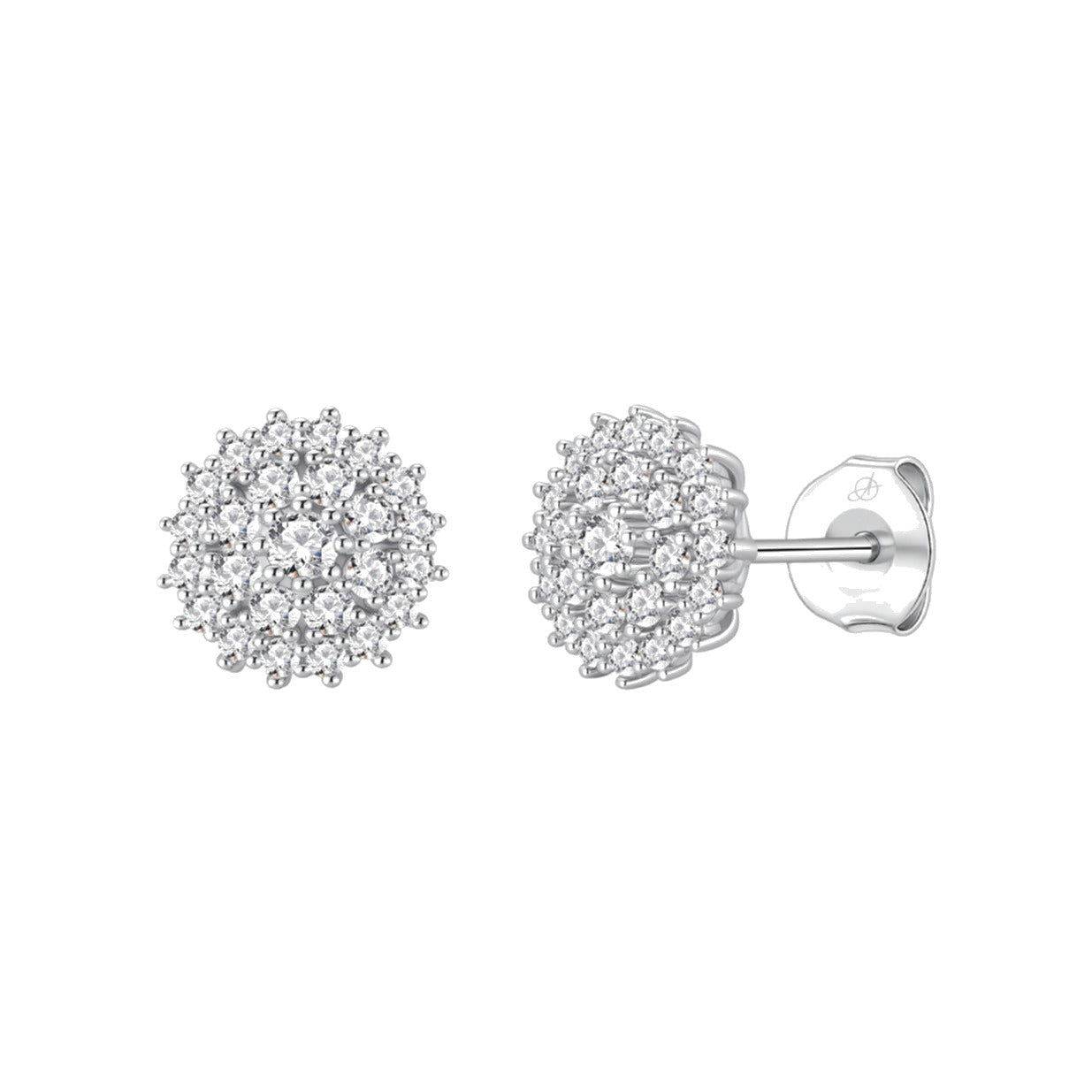 Pendientes rosetón plata de ley con circonitas blancas, 10 mm