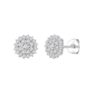 Pendientes rosetón plata de ley con circonitas blancas, 10 mm