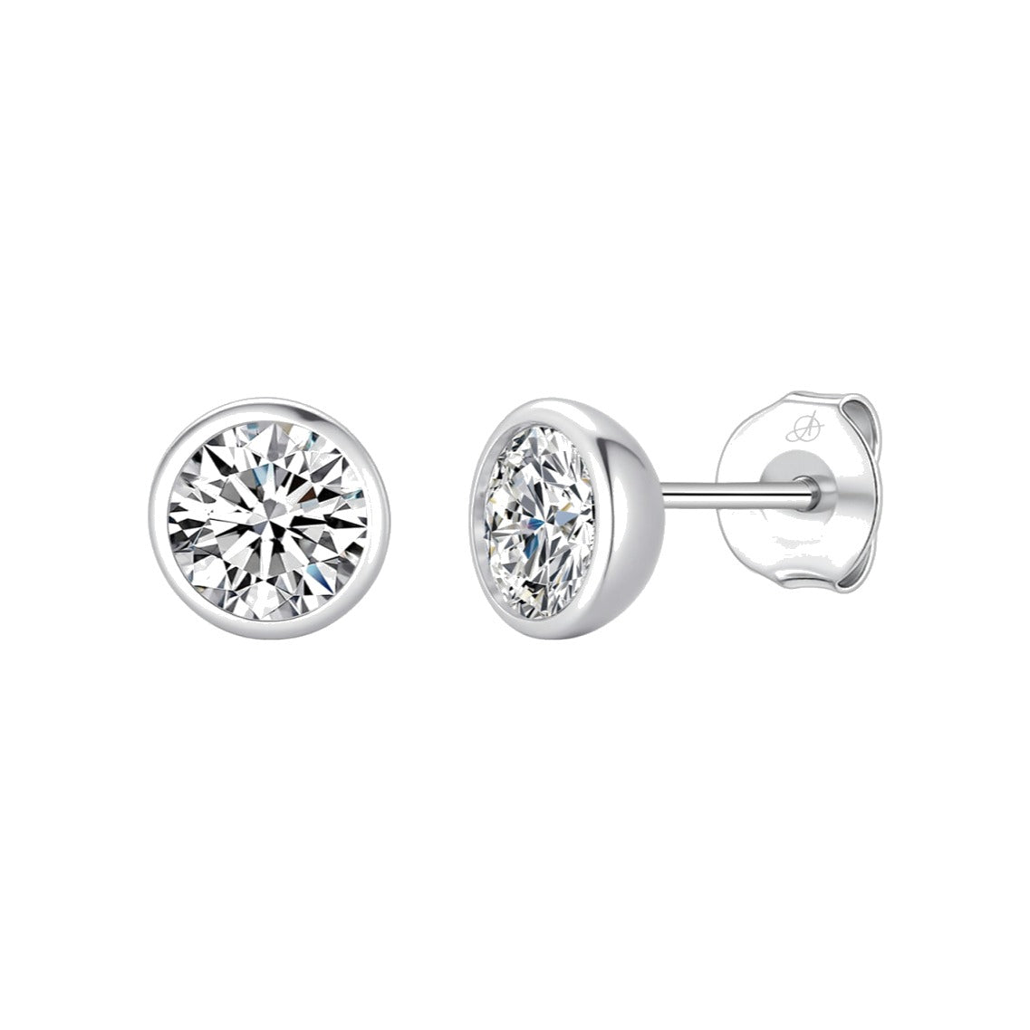 Pendientes chatón plata de ley con circonitas blancas, 7 mm