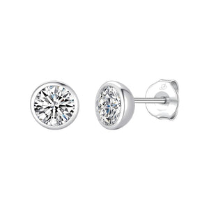 Pendientes chatón plata de ley con circonitas blancas, 7 mm