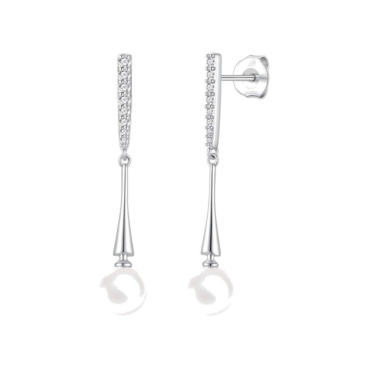 Pendientes dalia plata de ley con circonitas blancas, ancho 7 mm, alto 39 mm