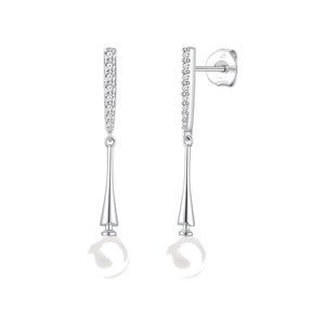 Pendientes dalia plata de ley con circonitas blancas, ancho 7 mm, alto 39 mm