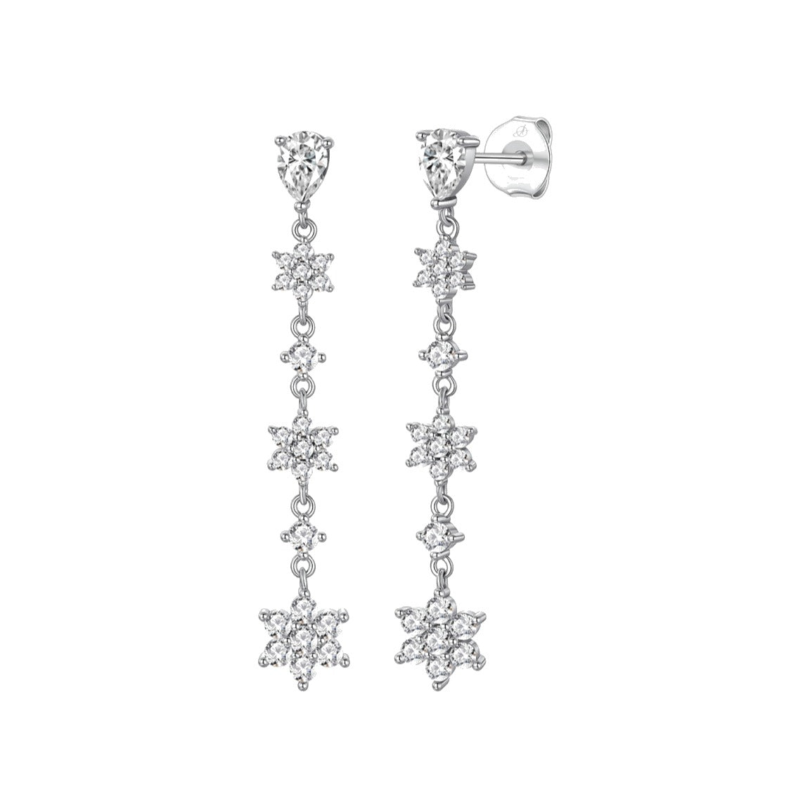 Pendientes bouquet plata de ley con circonitas blancas, ancho 8 mm, alto 47 mm