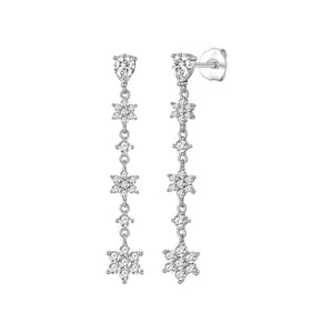 Pendientes bouquet plata de ley con circonitas blancas, ancho 8 mm, alto 47 mm