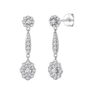 Pendientes barroco plata de ley con circonitas blancas, ancho 8 mm, alto 32 mm