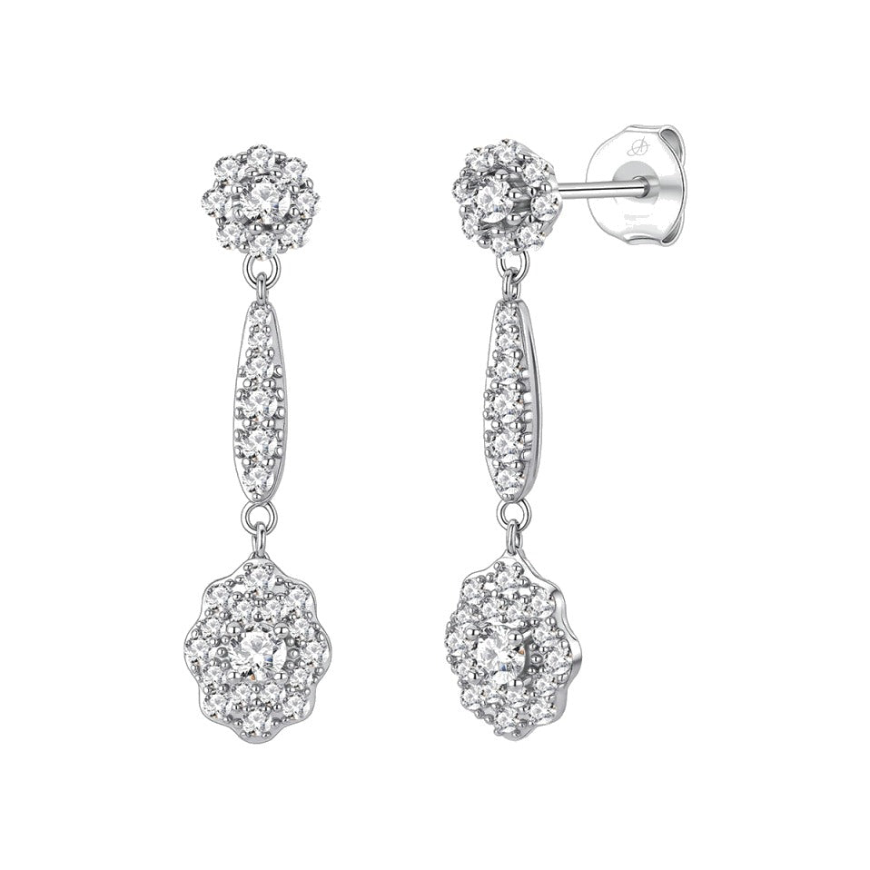 Pendientes barroco plata de ley con circonitas blancas, ancho 8 mm, alto 32 mm