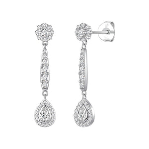 Pendientes barroco plata de ley con circonitas blancas, ancho 7 mm, alto 34 mm