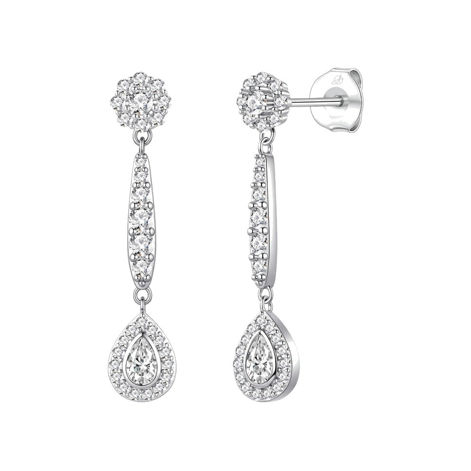 Pendientes barroco plata de ley con circonitas blancas, ancho 7 mm, alto 34 mm