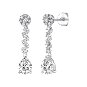 Pendientes zigzag plata de ley con circonitas blancas, ancho 7 mm, alto 32 mm