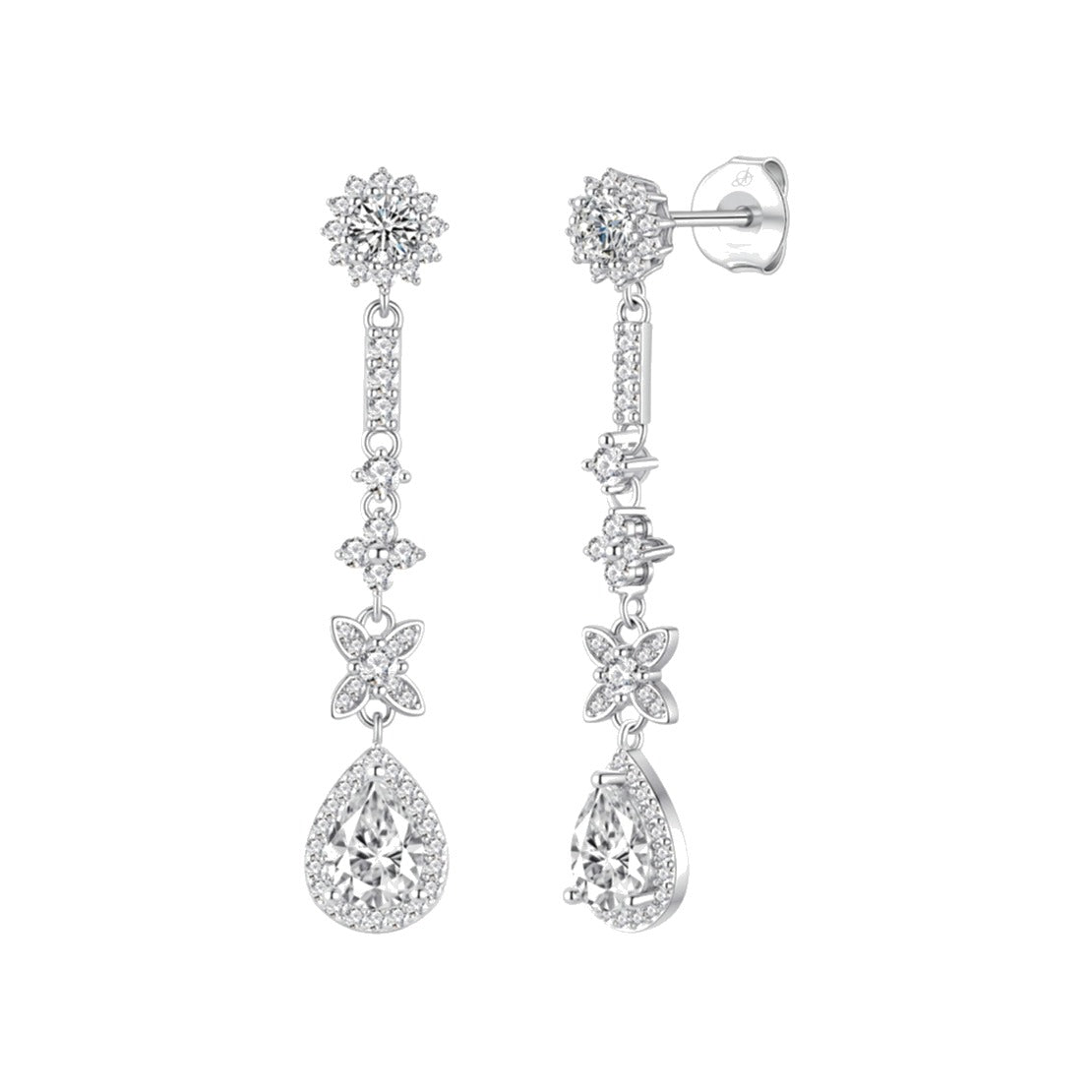 Pendientes beauty plata de ley con circonitas blancas, ancho 7 mm, alto 41 mm