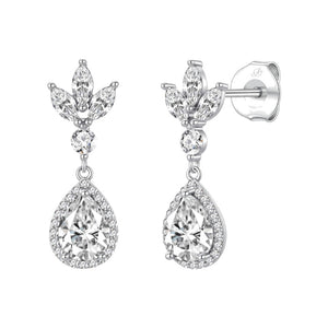 Pendientes palm plata de ley con circonitas blancas, ancho 7 mm, alto 24 mm