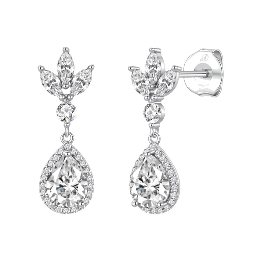 Pendientes palm plata de ley con circonitas blancas, ancho 7 mm, alto 24 mm