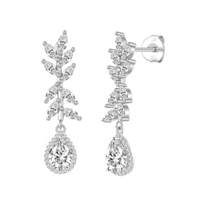Pendientes arpione plata de ley con circonitas blancas, ancho 8 mm, alto 31 mm