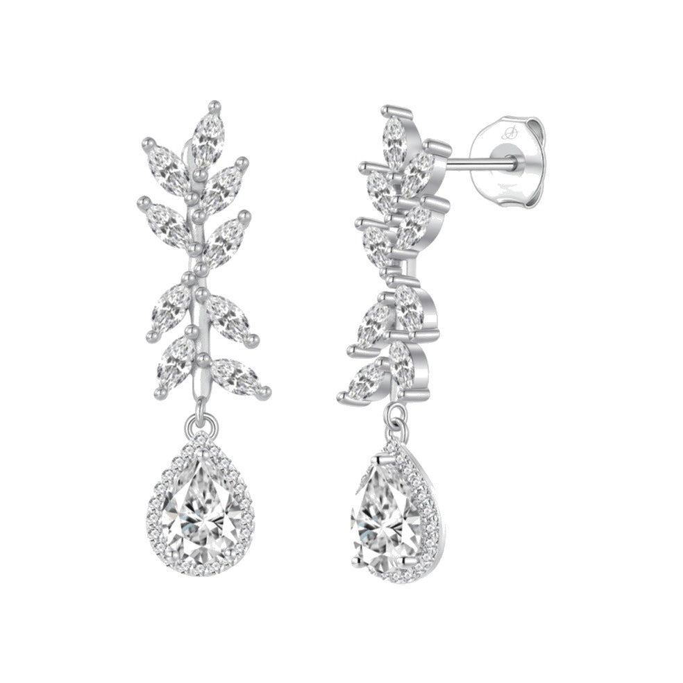 Pendientes arpione plata de ley con circonitas blancas, ancho 8 mm, alto 31 mm