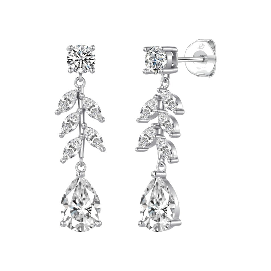 Pendientes sofía plata de ley con circonitas blancas, ancho 9 mm, alto 34 mm