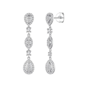 Pendientes rosée plata de ley con circonitas blancas, ancho 8 mm, alto 43 mm