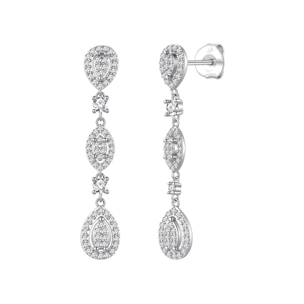 Pendientes rosée plata de ley con circonitas blancas, ancho 8 mm, alto 43 mm