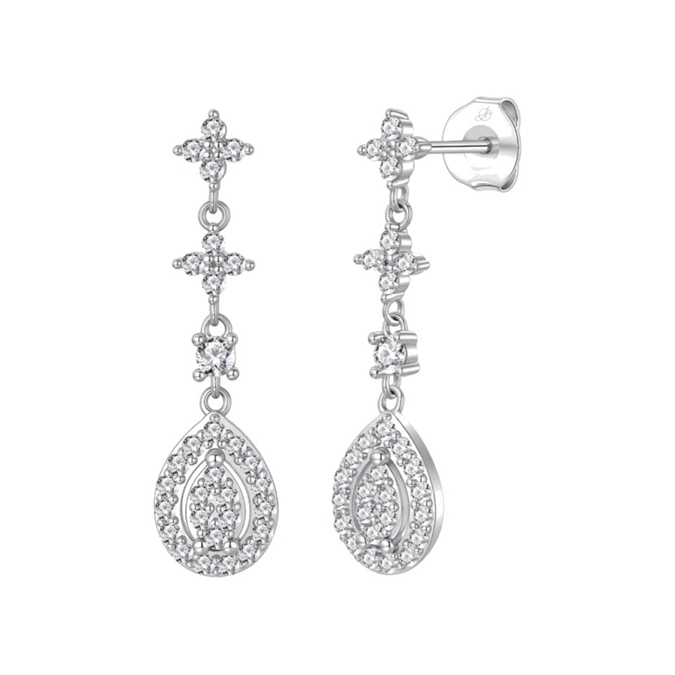 Pendientes chérie plata de ley con circonitas blancas, ancho 8 mm, alto 30 mm