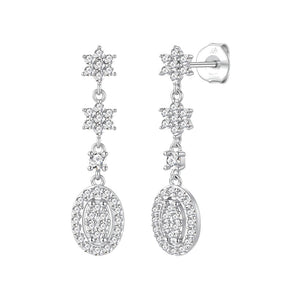 Pendientes bleuet plata de ley con circonitas blancas, ancho 8 mm, alto 32 mm