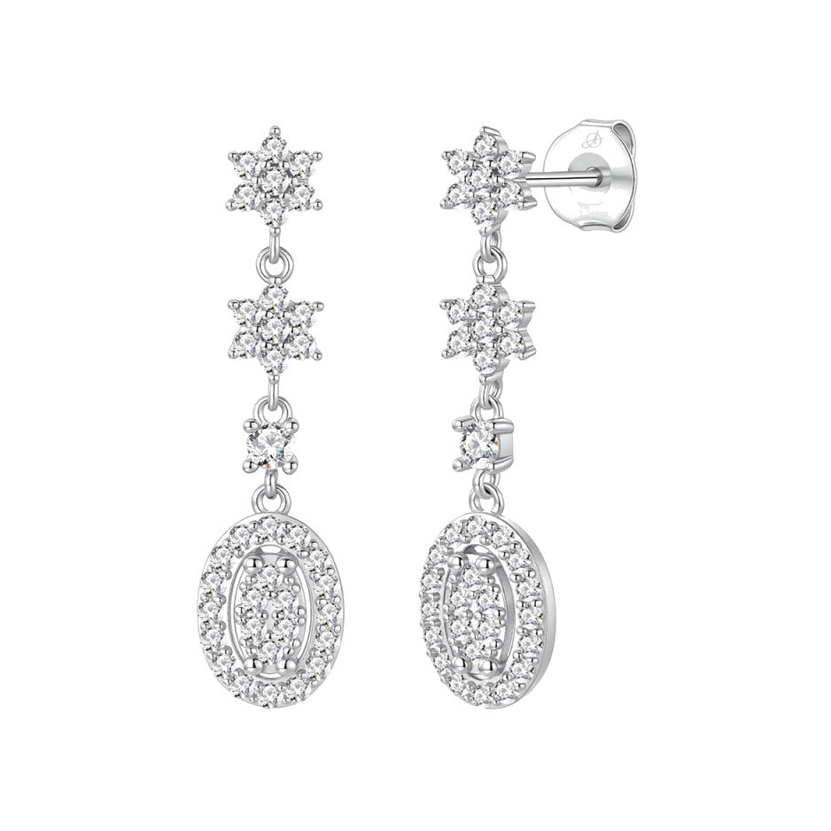 Pendientes bleuet plata de ley con circonitas blancas, ancho 8 mm, alto 32 mm
