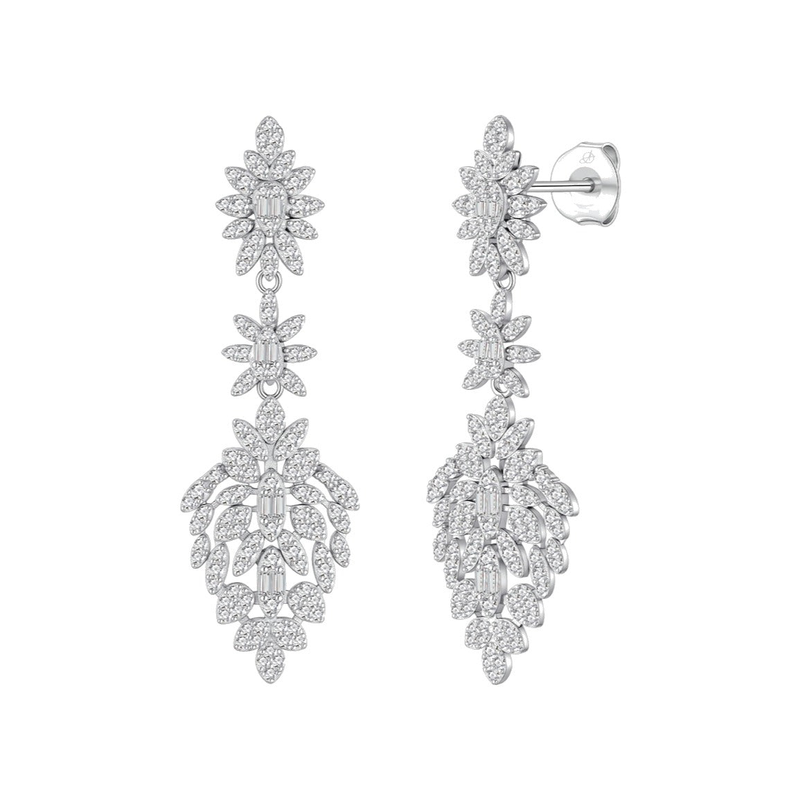 Pendientes audrey plata de ley con circonitas blancas, ancho 14 mm, alto 44 mm