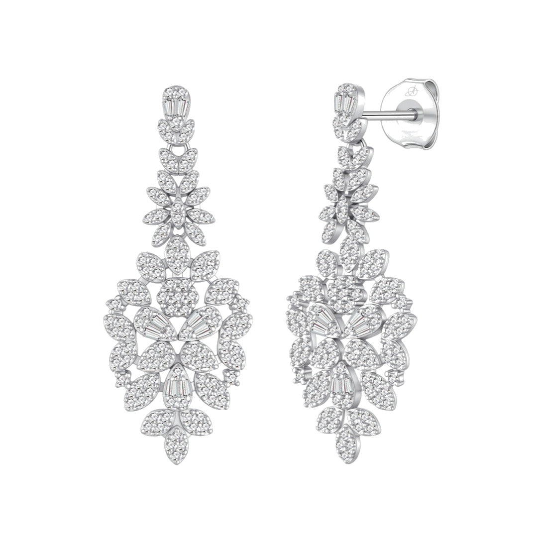 Pendientes hepburn plata de ley con circonitas blancas, ancho 14 mm, alto 35 mm