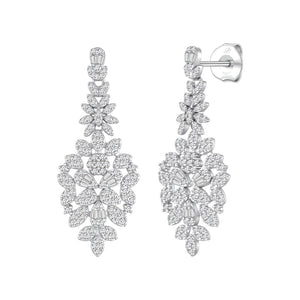Pendientes hepburn plata de ley con circonitas blancas, ancho 14 mm, alto 35 mm