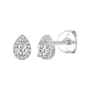 Pendientes gota plata de ley con circonitas blancas, ancho 6 mm, alto 8 mm