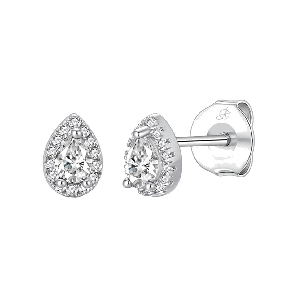 Pendientes gota plata de ley con circonitas blancas, ancho 6 mm, alto 8 mm