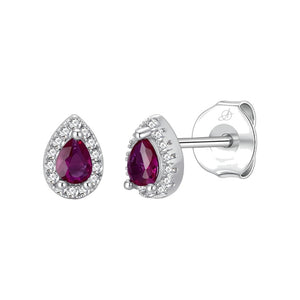 Pendientes gota plata de ley con circonita roja rubí, ancho 6 mm, alto 8 mm
