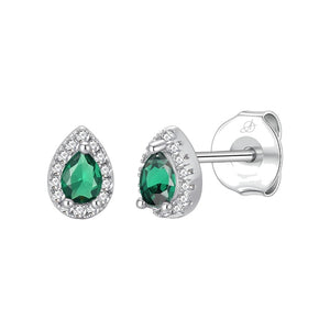 Pendientes gota plata de ley con circonita verde esmeralda, ancho 6 mm, alto 8 mm