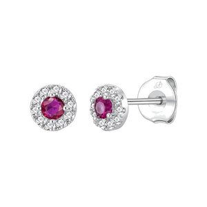 Pendientes círculo plata de ley con circonita roja rubí, 6 mm