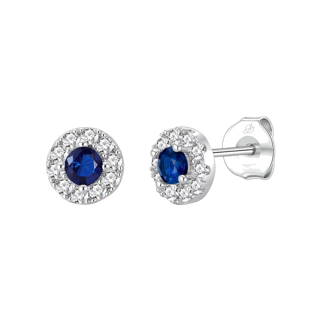 Pendientes círculo plata de ley con circonita azul zafiro, 7 mm