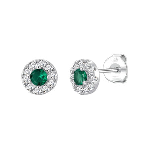 Pendientes círculo plata de ley con circonita verde esmeralda, 7 mm
