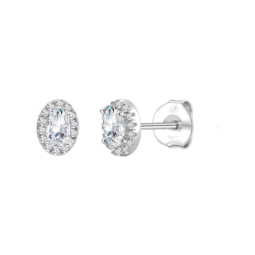 Pendientes óvalo plata de ley con circonitas blancas, ancho 5 mm, alto 7 mm