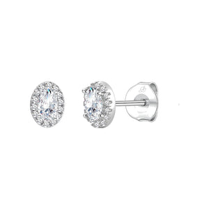 Pendientes óvalo plata de ley con circonitas blancas, ancho 5 mm, alto 7 mm
