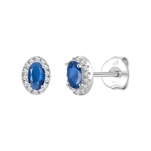 Pendientes óvalo plata de ley con circonita azul zafiro, ancho 5 mm, alto 7 mm