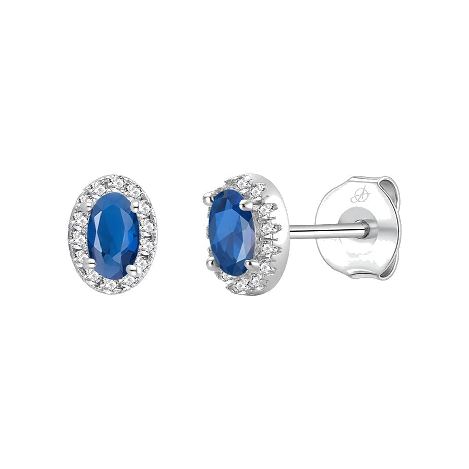Pendientes óvalo plata de ley con circonita azul zafiro, ancho 5 mm, alto 7 mm