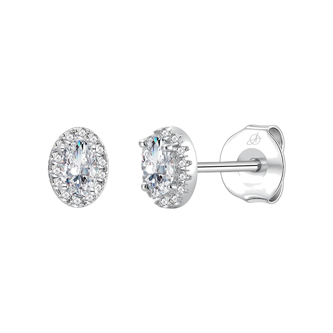 Pendientes óvalo plata de ley con circonitas blancas, ancho 6 mm, alto 8 mm