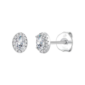 Pendientes óvalo plata de ley con circonitas blancas, ancho 6 mm, alto 8 mm