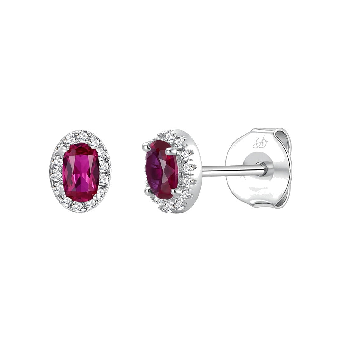 Pendientes óvalo plata de ley con circonita roja rubí, ancho 6 mm, alto 8 mm