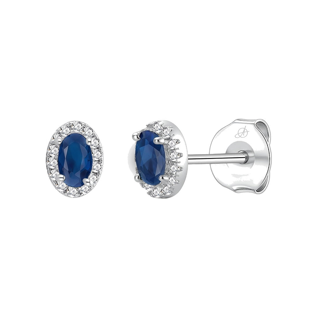 Pendientes óvalo plata de ley con circonita azul zafiro, ancho 6 mm, alto 8 mm