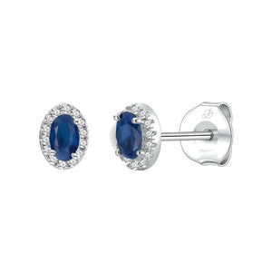 Pendientes óvalo plata de ley con circonita azul zafiro, ancho 6 mm, alto 8 mm