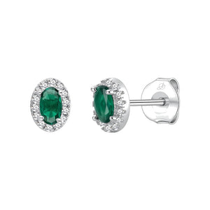 Pendientes óvalo plata de ley con circonita verde esmeralda, ancho 6 mm, alto 8 mm
