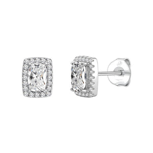 Pendientes cuadrado plata de ley con circonitas blancas, ancho 5 mm, alto 7 mm