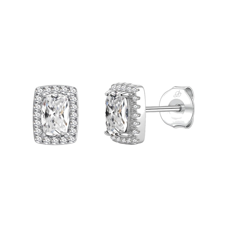 Pendientes cuadrado plata de ley con circonitas blancas, ancho 5 mm, alto 7 mm