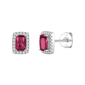 Pendientes cuadrado plata de ley con circonita roja rubí, ancho 5 mm, alto 7 mm