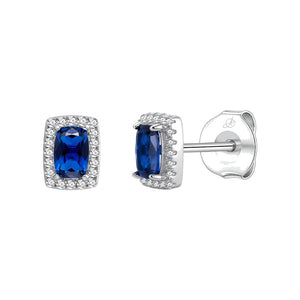 Pendientes cuadrado plata de ley con circonita azul zafiro, ancho 5 mm, alto 7 mm